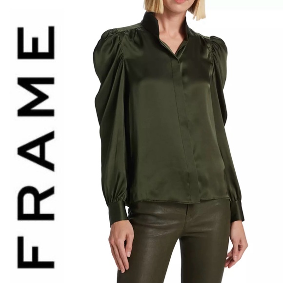 Frame Denim Tops - NWT💕Frame Gillian Silk Puff-Sleeve Blouse in Surplus Size L